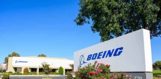 Boeing office building and sign with logo.