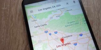 Map of Los Angeles on a smartphone screen.