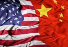 Merged flags of USA and China