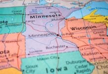 Map highlighting Minnesota, North Dakota, South Dakota, Wisconsin.