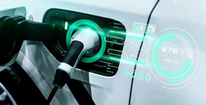 2029124999 featured image Electric car charging with futuristic display interface.