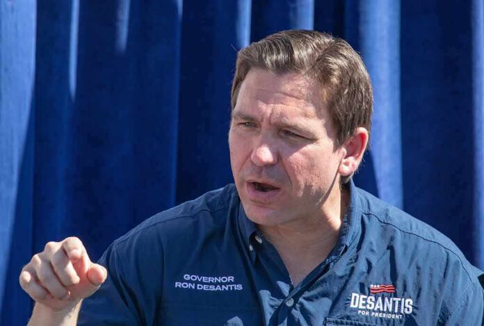 2346782509 featured image Man in "Desantis for President" shirt speaking.
