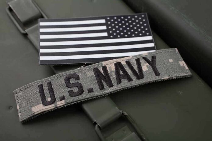 US Navy patch with blackandwhite American flag