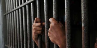 Hands gripping jail cell bars