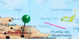 Map with pin on Guantanamo Cuba