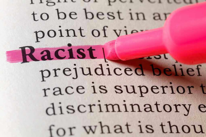 Racist highlighted in pink marker in a book.