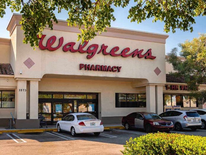 Exterior view of a Walgreens pharmacy with cars parked outside