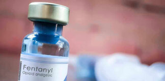 Fentanyl vial labeled as opioid analgesic.