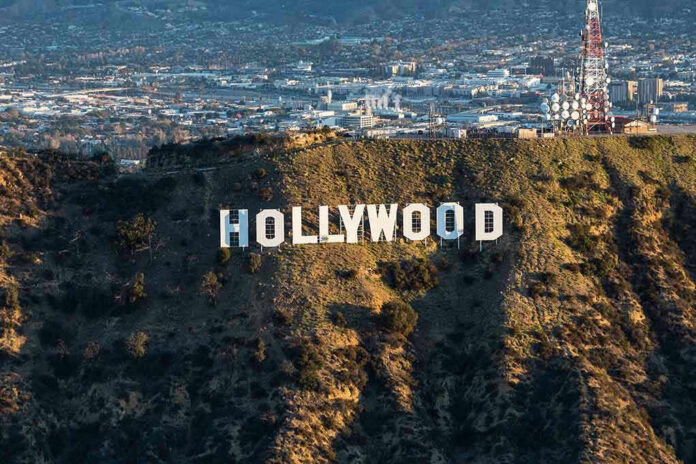The Hollywood sign on a hillside.