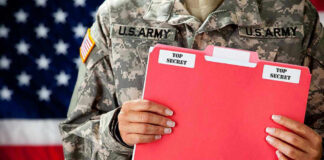 U.S. Army soldier holds a Top Secret folder.