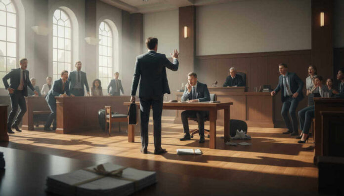 Create a featured image for the article titled: Elite Lawyer QUITS Murder Case: SHOCKING Unexpected Twist Use a light, day
