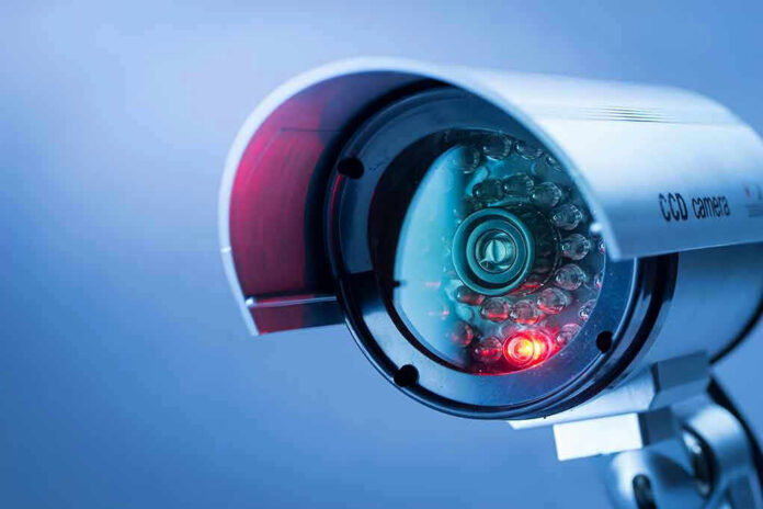 Close-up of a CCTV security camera.