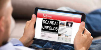 Congress Hides SCANDALOUS Misconduct Files In Stunning Vote Person reading tablet with headline Scandal Unfolds.