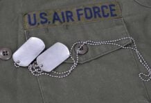 Close-up of a U.S. Air Force uniform with dog tags