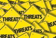 Yellow warning signs with the word THREATS.