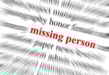 Text graphic highlighting missing person in red among blurred words