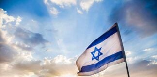 Explosive U.S.-Israel SECRET Base Scandal Israeli flag waving against a sunset backdrop with clouds