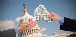 Billion-Dollar PAYOUT Fund: Can YOU Benefit? Hands exchanging cash in front of the Capitol building