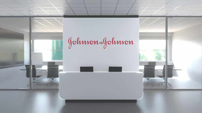 1749222203 Office lobby with Johnson & Johnson logo.