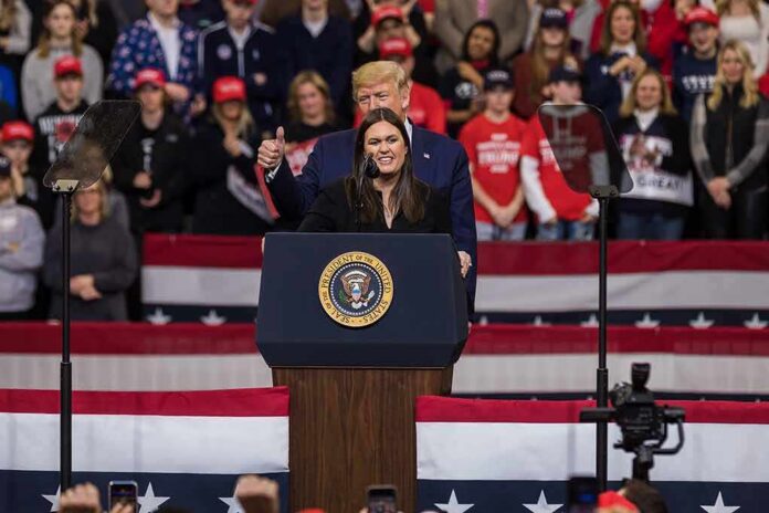 shutterstock_1632069883-1 speaker at presidential podium during rally