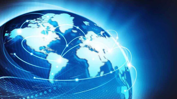 World,News,Blue Illustration of a globe with digital connections and blue lighting