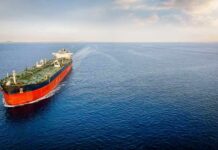 Oil tanker sailing on calm open sea