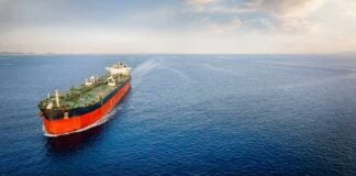 Oil tanker sailing on calm open sea
