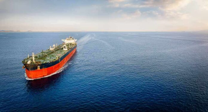 shutterstock_2330774137 Oil tanker sailing on calm open sea