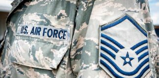 U.S. Air Force uniform with rank chevron patch