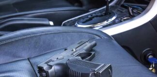 Handgun on a car seat