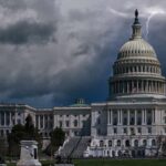 America’s 250th Birthday Hits a Storm United States Capitol building under stormy skies with lightning