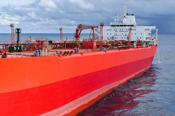 shutterstock_1916898809 Red oil tanker ship at sea