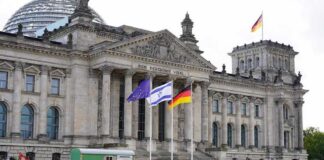 Reichstag building with flags in front