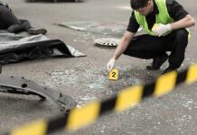 South Africa Tavern Shooting Leaves 18 Dead Forensic investigator marking evidence at crash scene
