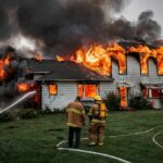 State Of Emergency Erupts Overnight Firefighters battling a house engulfed in flames