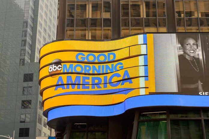 Curved digital billboard with Good Morning America logo
