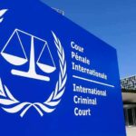 U.S. Sanctions International Criminal Court Judges International Criminal Court sign with scales emblem outside modern building