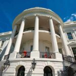 Trump and Xi Share a White House Tour Moment The White House south portico with columns and balcony