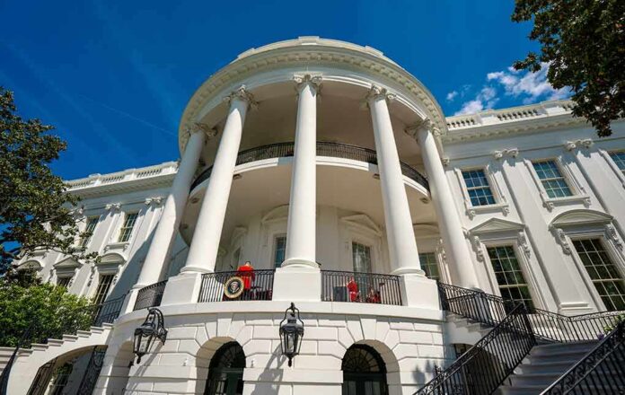 shutterstock_2672555591 The White House south portico with columns and balcony
