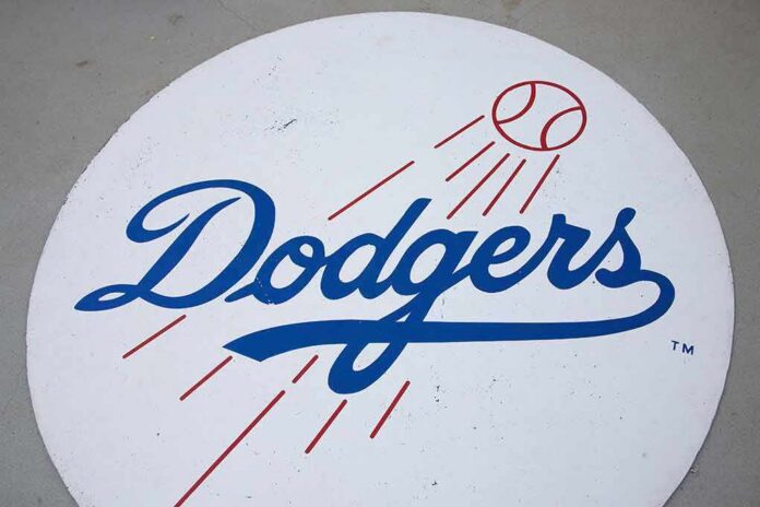 shutterstock_277087460 Dodgers logo with baseball and motion lines